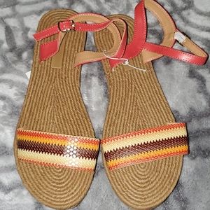 NWT summer sandals flats 9 orange brown yellow